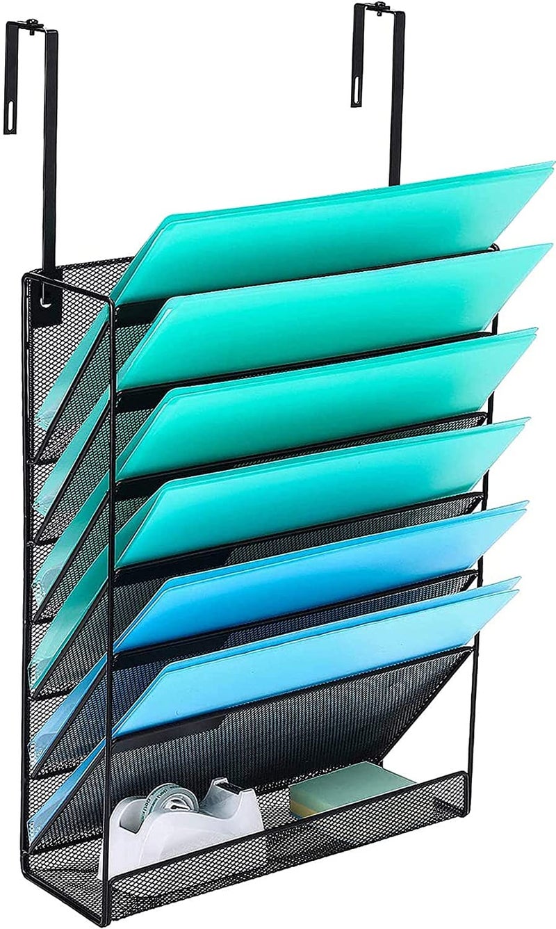 Delifox 7-Compartment Wall Mounted Hanging File Organizer Cubicle Wall File Holder Vertical Document Organizer for Office Home, Black - Image 1